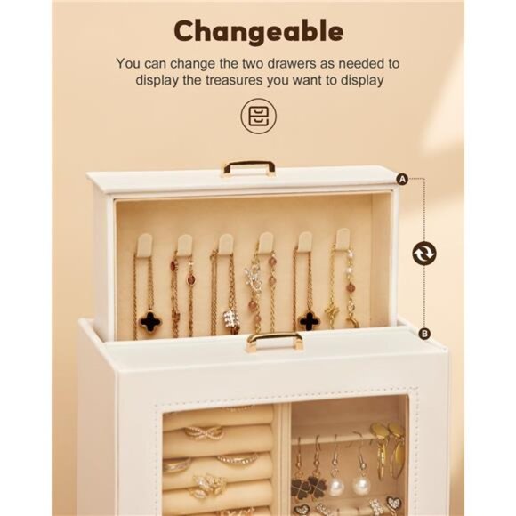 Homde Jewelry Organizer Girls Women Jewelry Box for Necklaces Rings Earrings - Picture 11 of 14